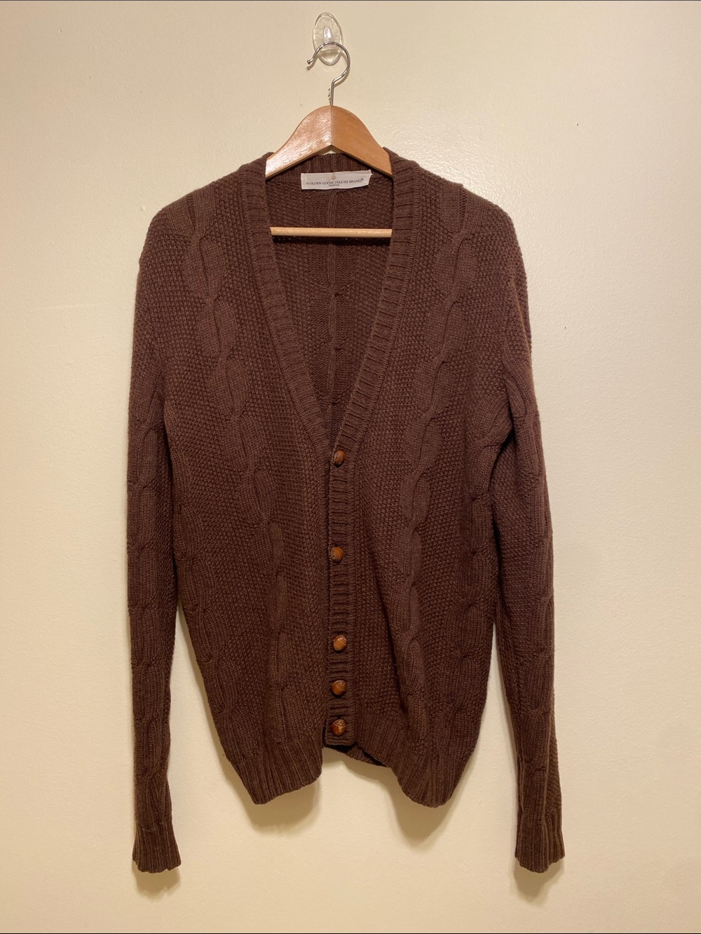 Golden Goose Brown Cable Knit Button-Up Cardigan Sweater. Size L Made in Italy